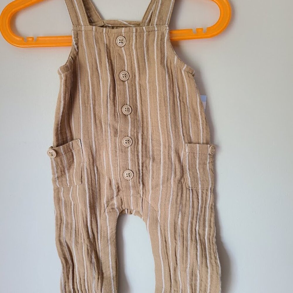 Cat & Jack Baby Dungarees Striped Uni Romper - Light Brown, 18M